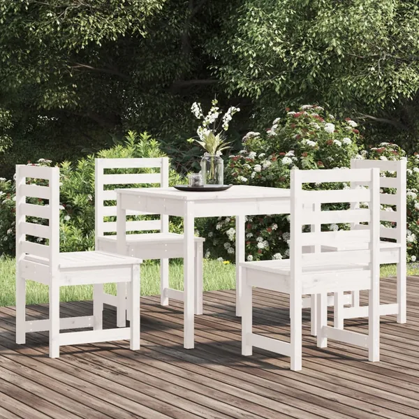 Ensemble à manger de jardin 5 pcs blanc bois massif de pin