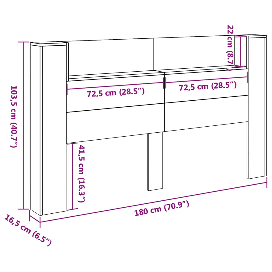 Cabinet de Tête de Lit avec LED Sonoma 180 x 16,5 x 103,5 cm - 13
