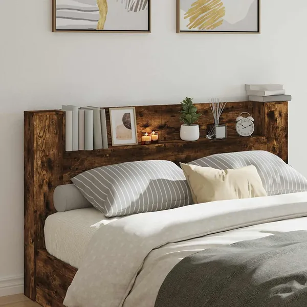 Cabinet de Tête de Lit avec LED Chêne Fumé Bois d'ingénierie