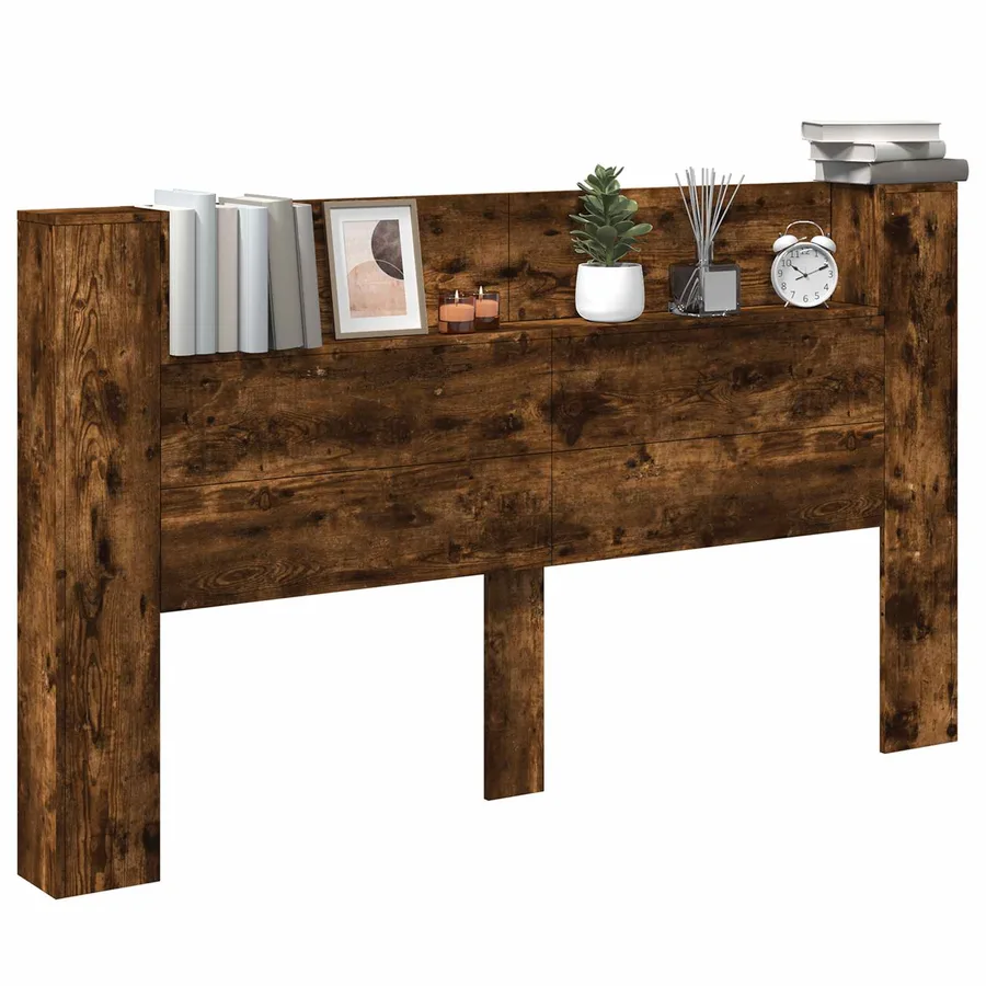 Cabinet de Tête de Lit avec LED Chêne Fumé Bois d'ingénierie - 3