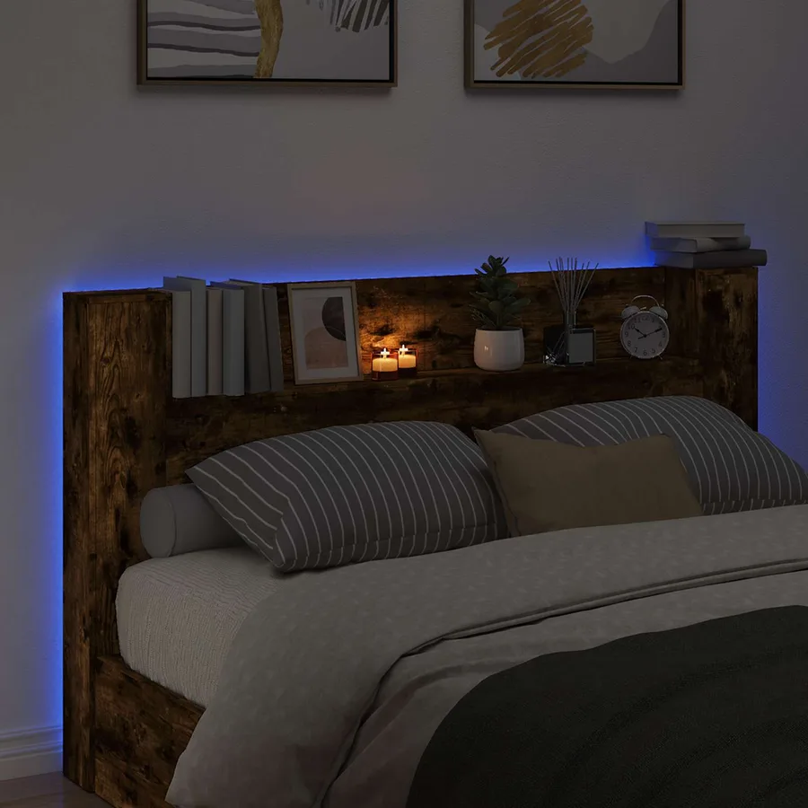 Cabinet de Tête de Lit avec LED Chêne Fumé Bois d'ingénierie - 4