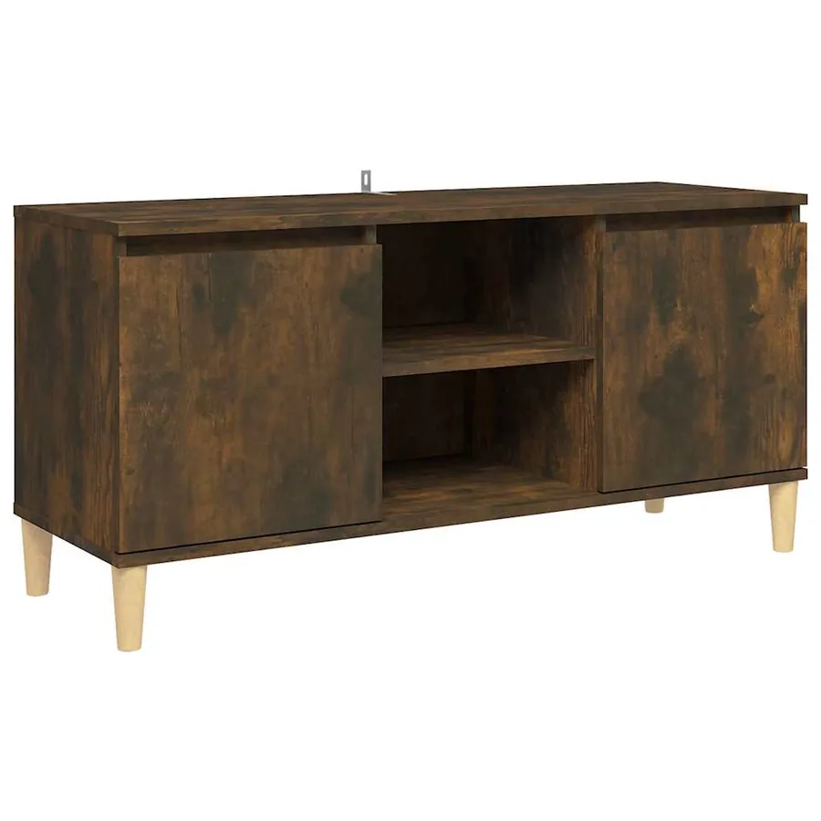 Meuble TV avec pieds en bois solide Chêne fumé 103,5x35x50 cm - 2