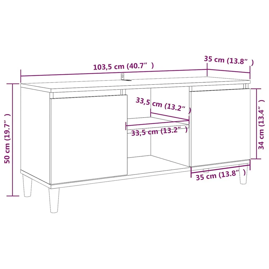 Meuble TV avec pieds en bois solide Chêne fumé 103,5x35x50 cm - 8
