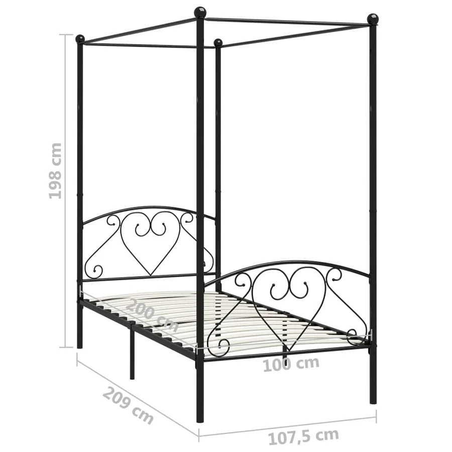 Cadre de lit à baldaquin sans matelas noir métal 100x200 cm - 5