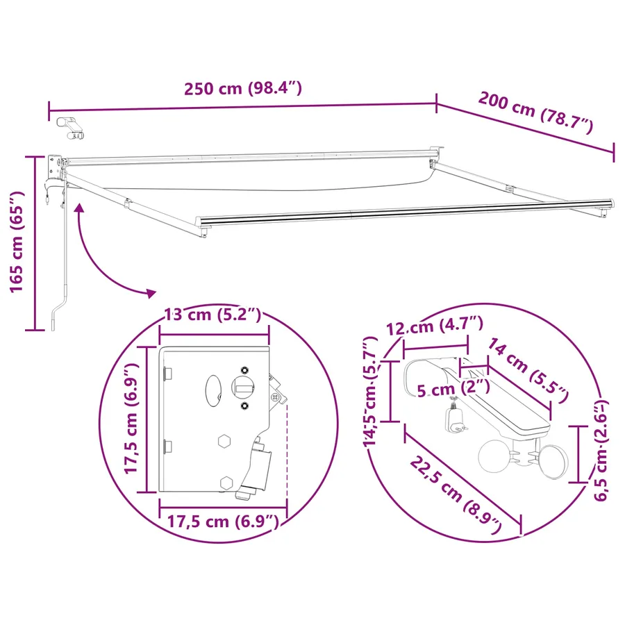 Cadre de store rétractable électrique Anthracite 2,5 x 2 m - 13