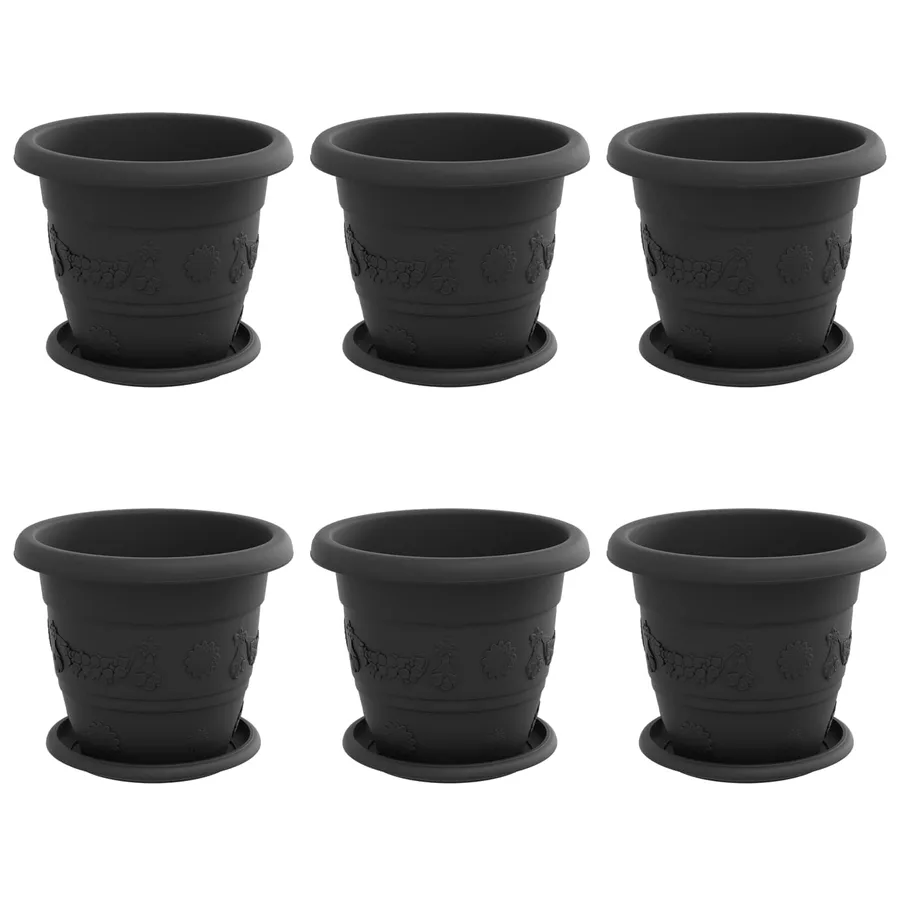 Pots de plantes 6 pcs Noir Ø 22 x 18 cm Plastique - 2