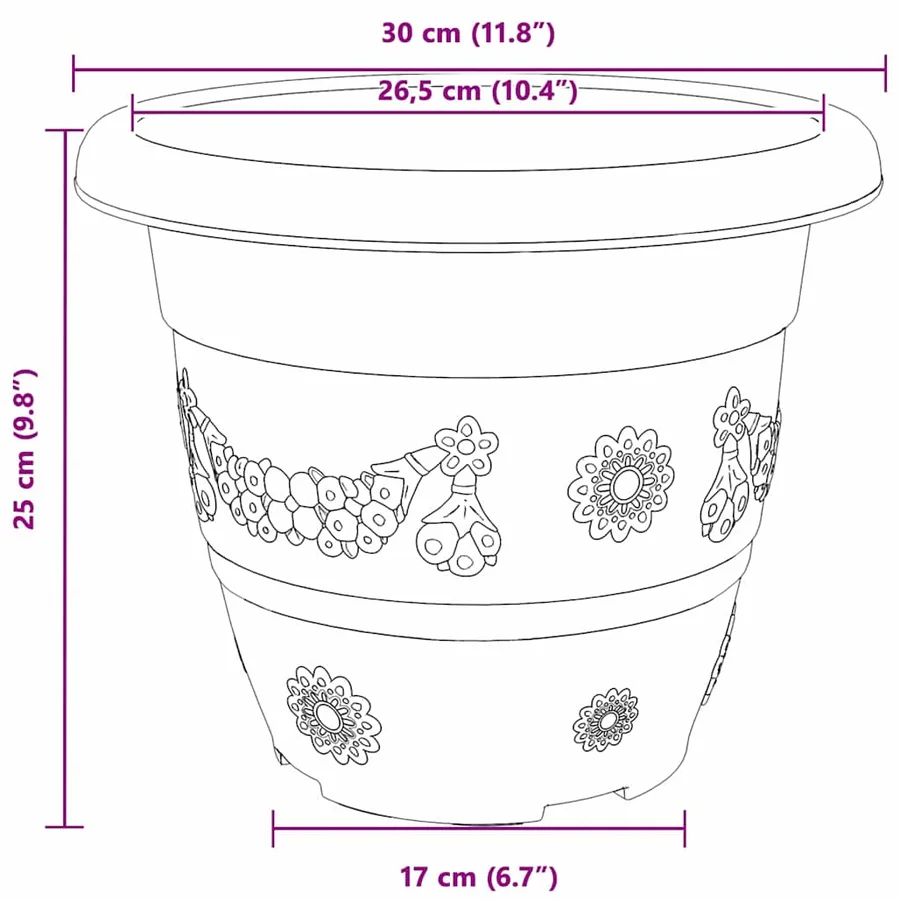 Pot à fleurs rond 24 pcs Noir Ø 30 x 25 cm Plastique - 9