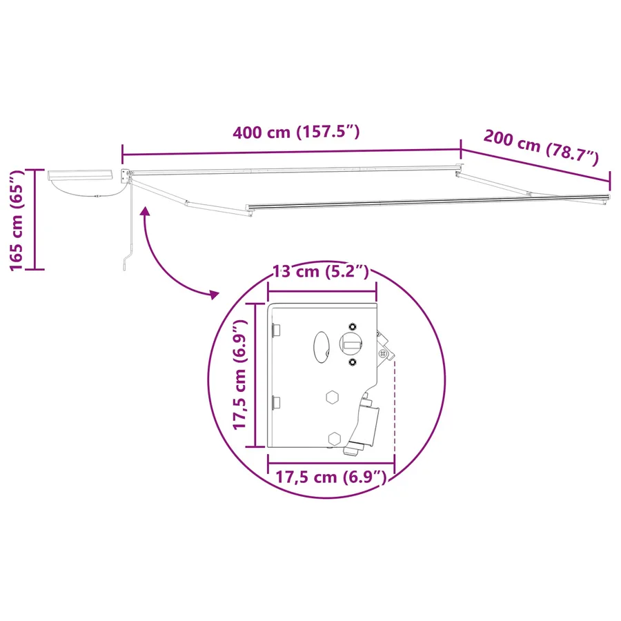 Cadre de store rétractable électrique Blanc 4 x 2 m Acier - 8