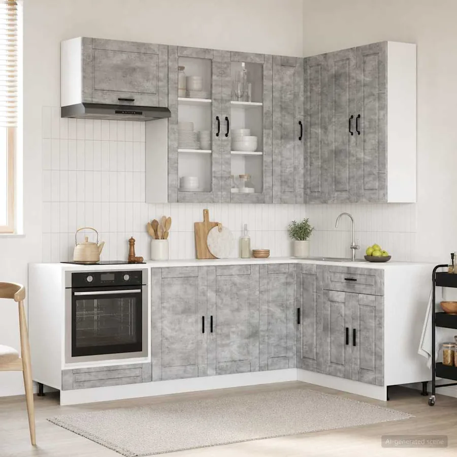 Unité de cuisine PORTO 8 pcs Gris béton Bois d'ingénierie