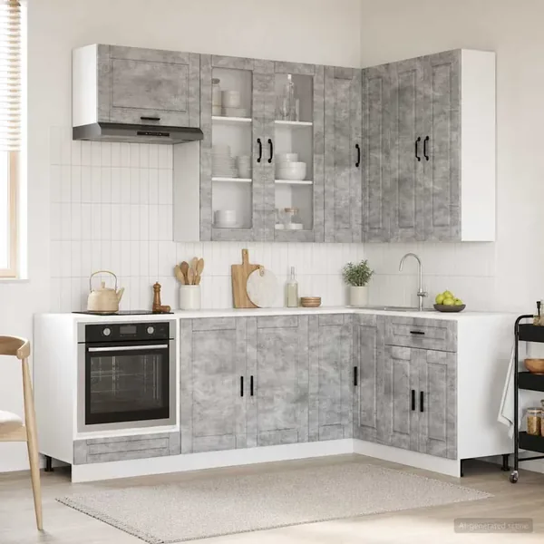 Unité de cuisine PORTO 8 pcs Gris béton Bois d'ingénierie