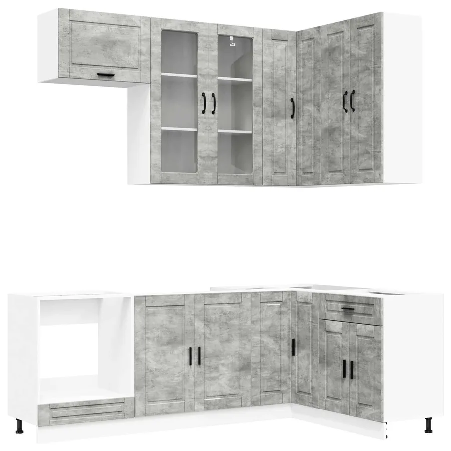 Unité de cuisine PORTO 8 pcs Gris béton Bois d'ingénierie - 2