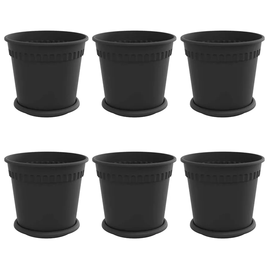 Pots de plantes 6 pcs Noir Ø 19 x 16 cm Plastique - 2