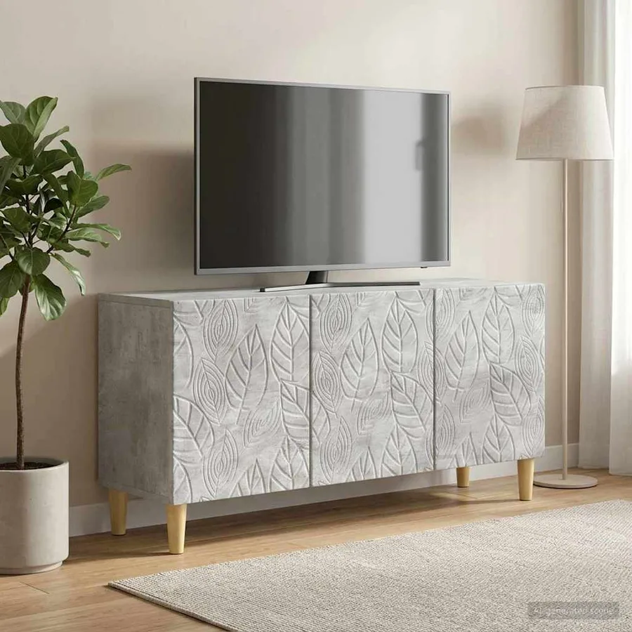 Meuble TV 99 x 34,5 x 50 cm Gris béton Bois d'ingénierie - 3