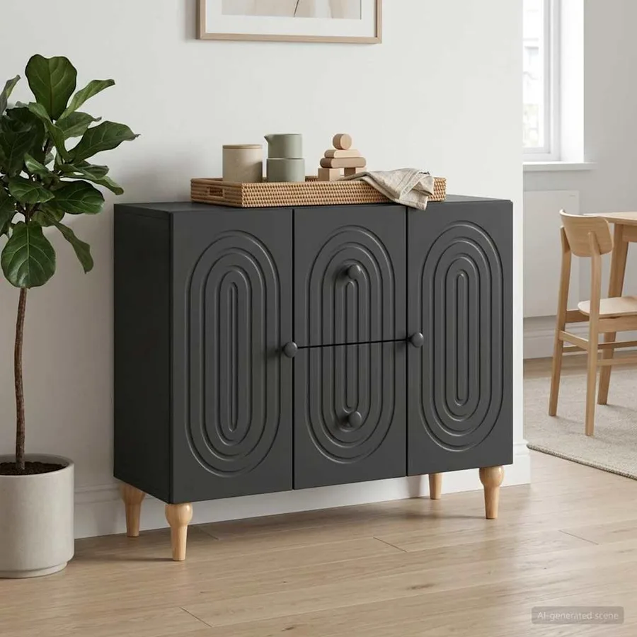 Meuble TV avec tiroir Noir 89 x 34,5 x 60 cm Bois d'ingénierie - 4