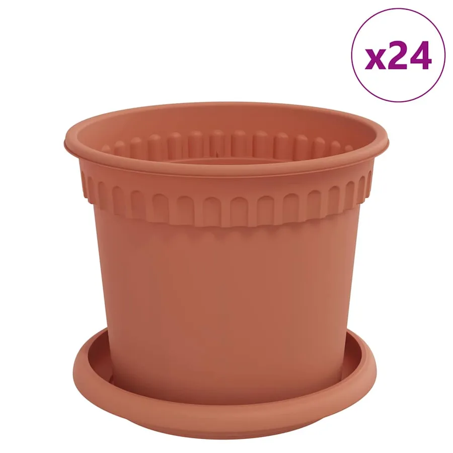 Pots de plantes 24 pcs Rouge brique Ø 15 x 12 cm Plastique - 2