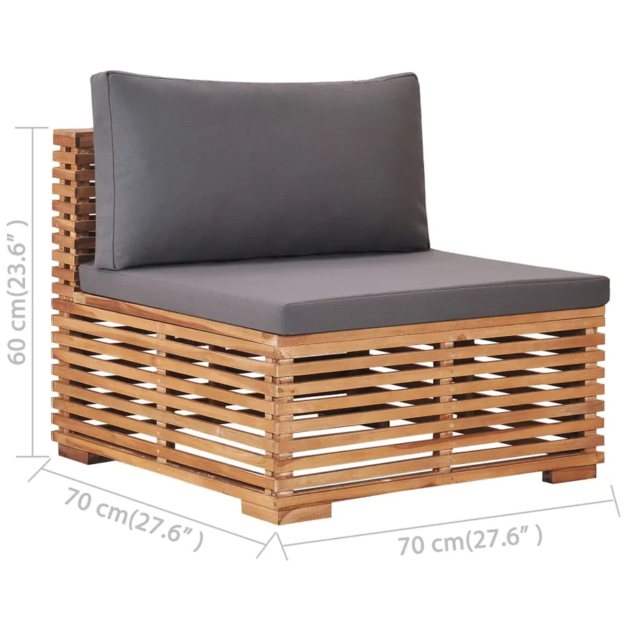 Salon de jardin 6 pcs avec coussin gris foncé bois de teck - 8