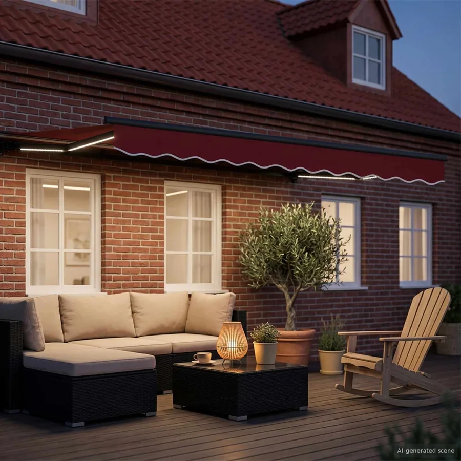 Cadre de store manuel avec LEDs Rouge et Anthracite 3,5 x 2,5 m - 3