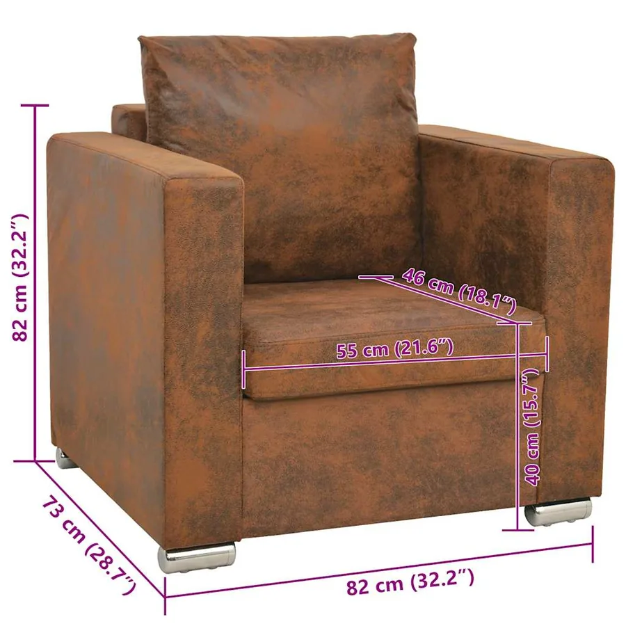 Fauteuil marron 82 x 73 x 82 cm en similicuir suédé - 5