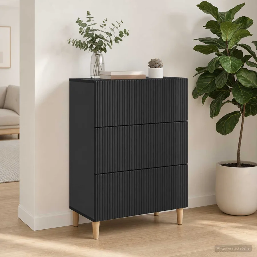 Armoire à tiroirs Noir 66 x 34,5 x 90 cm Bois d'ingénierie - 4