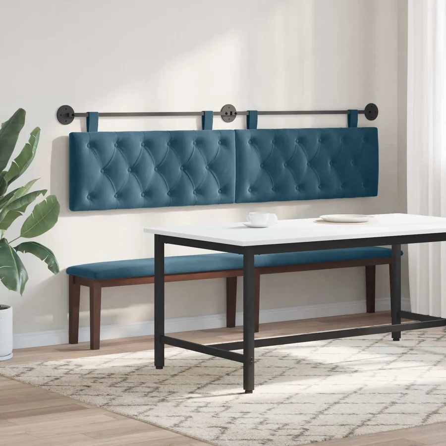 Tête de lit suspendue Avec lumière LED Bleu Velours - 4