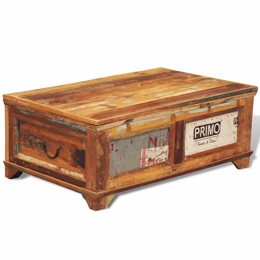 Table basse avec espace de rangement vintage Bois recyclé - 3