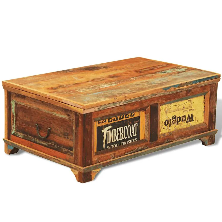 Table basse avec espace de rangement vintage Bois recyclé - 4