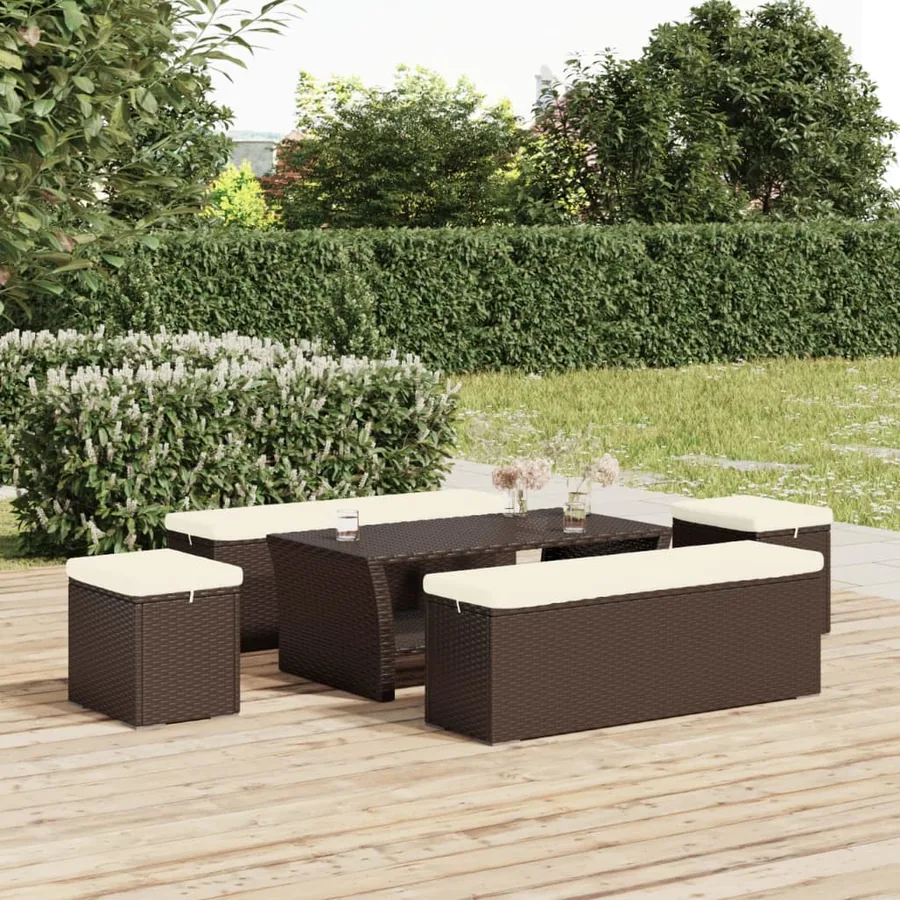Poufs avec coussins lot de 2 marron 40x30x40 cm résine tressée