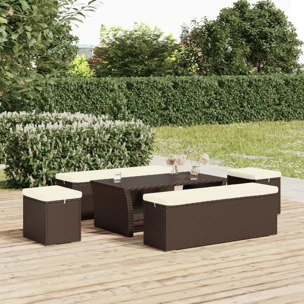 Poufs avec coussins lot de 2 marron 40x30x40 cm résine tressée