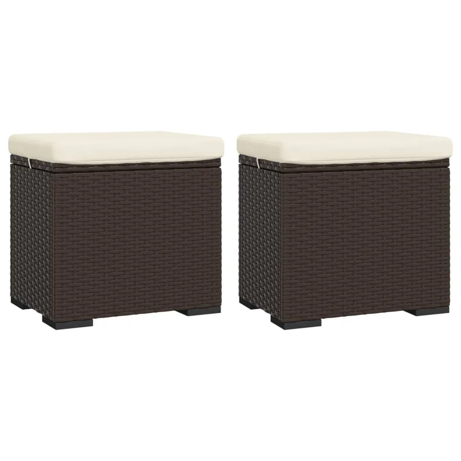 Poufs avec coussins lot de 2 marron 40x30x40 cm résine tressée - 2