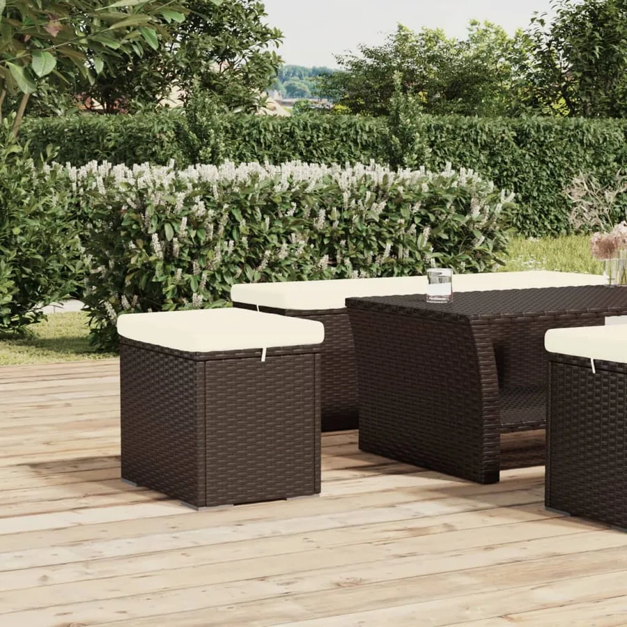 Poufs avec coussins lot de 2 marron 40x30x40 cm résine tressée - 3