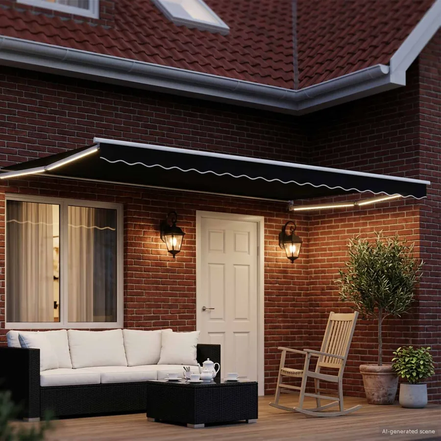 Store rétractable manuel avec LEDs Noir et Blanc 4 × 3 m - 3