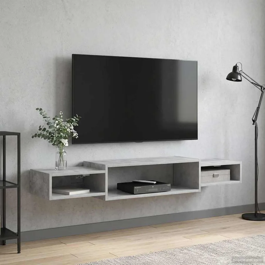 Meuble TV mural Montage mural Gris béton 140 x 28 x 21 cm - 4