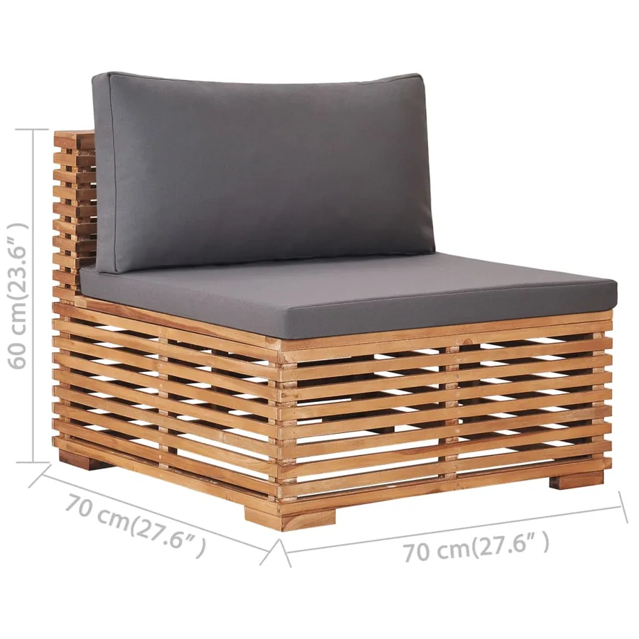 Salon de jardin 4 pcs avec coussin gris foncé Bois de teck - 8
