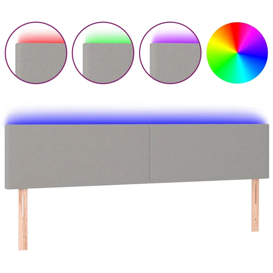 Tête de lit à LED Gris clair 200x5x78/88 cm Tissu - 2