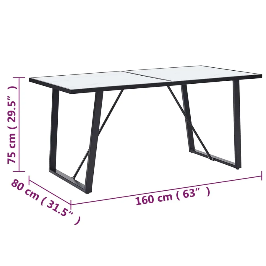 Table de salle à manger Blanc 160x80x75 cm Verre trempé - 6