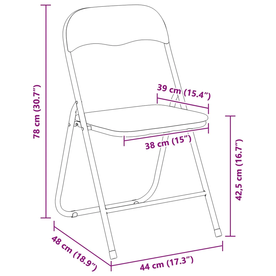 Chaise pliante 2 pcs Noir 48 x 44 x 78 cm Velours - 13