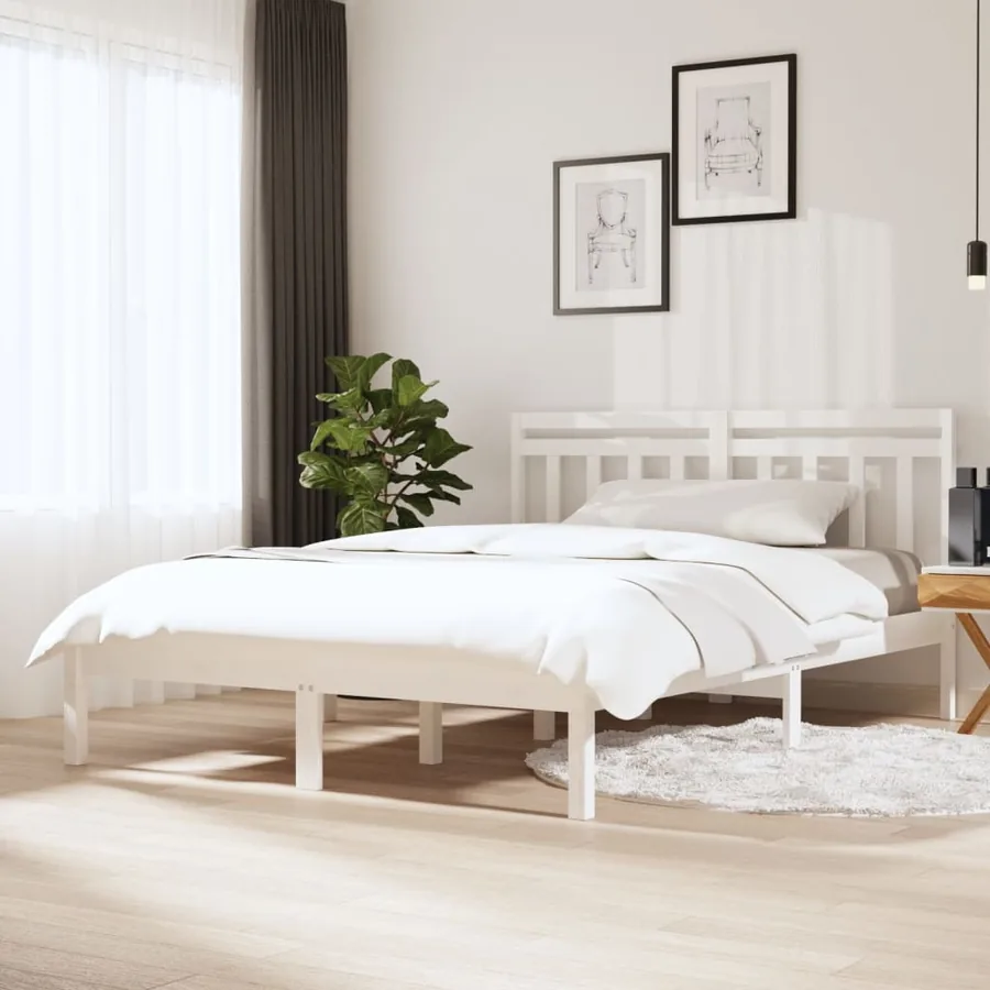 Cadre de lit sans matelas blanc bois massif 140x190 cm