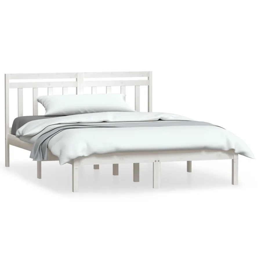 Cadre de lit sans matelas blanc bois massif 140x190 cm - 2