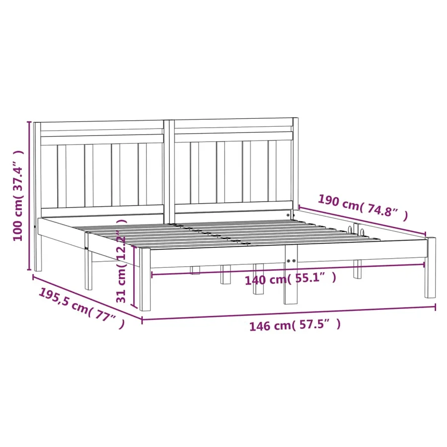 Cadre de lit sans matelas blanc bois massif 140x190 cm - 9