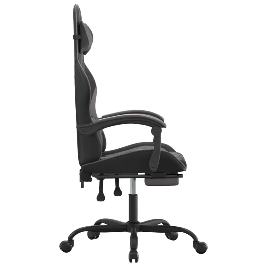 Chaise de jeu avec repose-pied Noir et gris Similicuir - 4