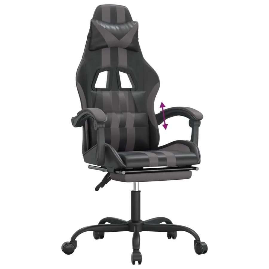 Chaise de jeu avec repose-pied Noir et gris Similicuir - 8