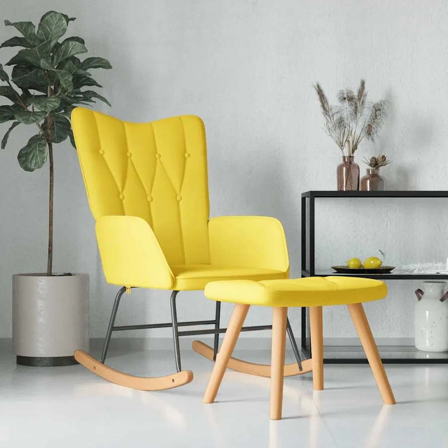 Chaise à bascule avec tabouret Jaune moutarde Tissu