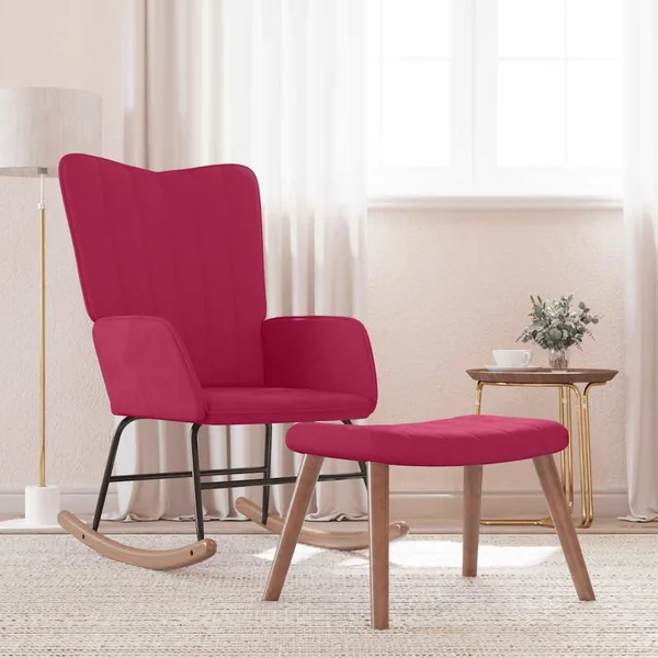 Chaise à bascule avec repose-pied Rouge bordeaux Velours