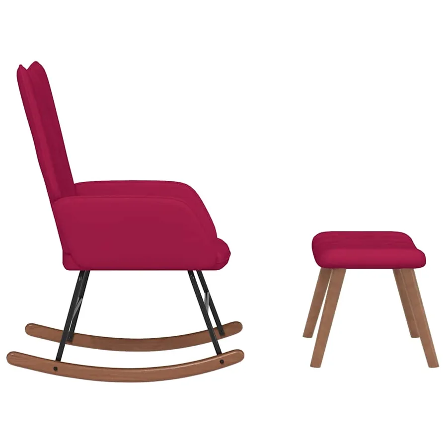 Chaise à bascule avec repose-pied Rouge bordeaux Velours - 4