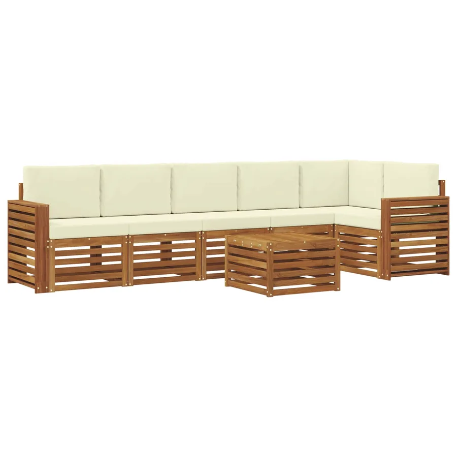 Ensemble de canapé d'angle avec coussin 7 pcs Naturel et Crème - 2