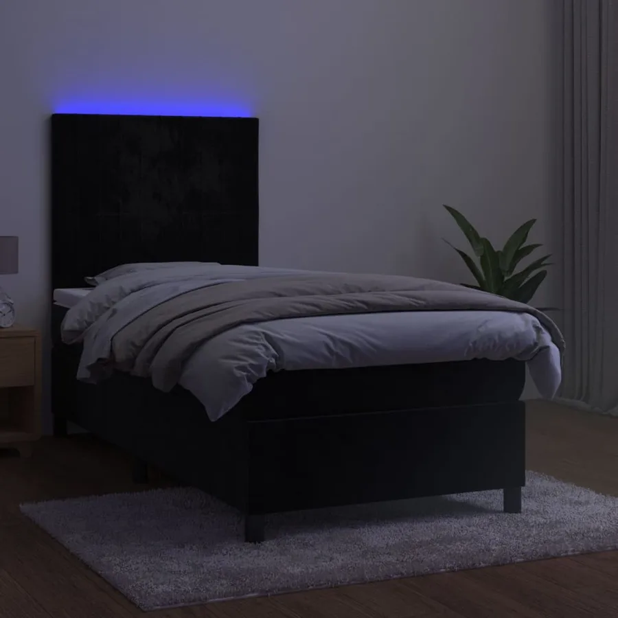 Sommier à lattes de lit avec matelas LED Noir 100x200cm Velours - 4