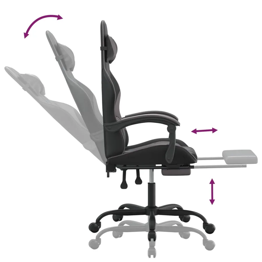 Chaise de jeu pivotante et repose-pied Noir et gris Similicuir - 11