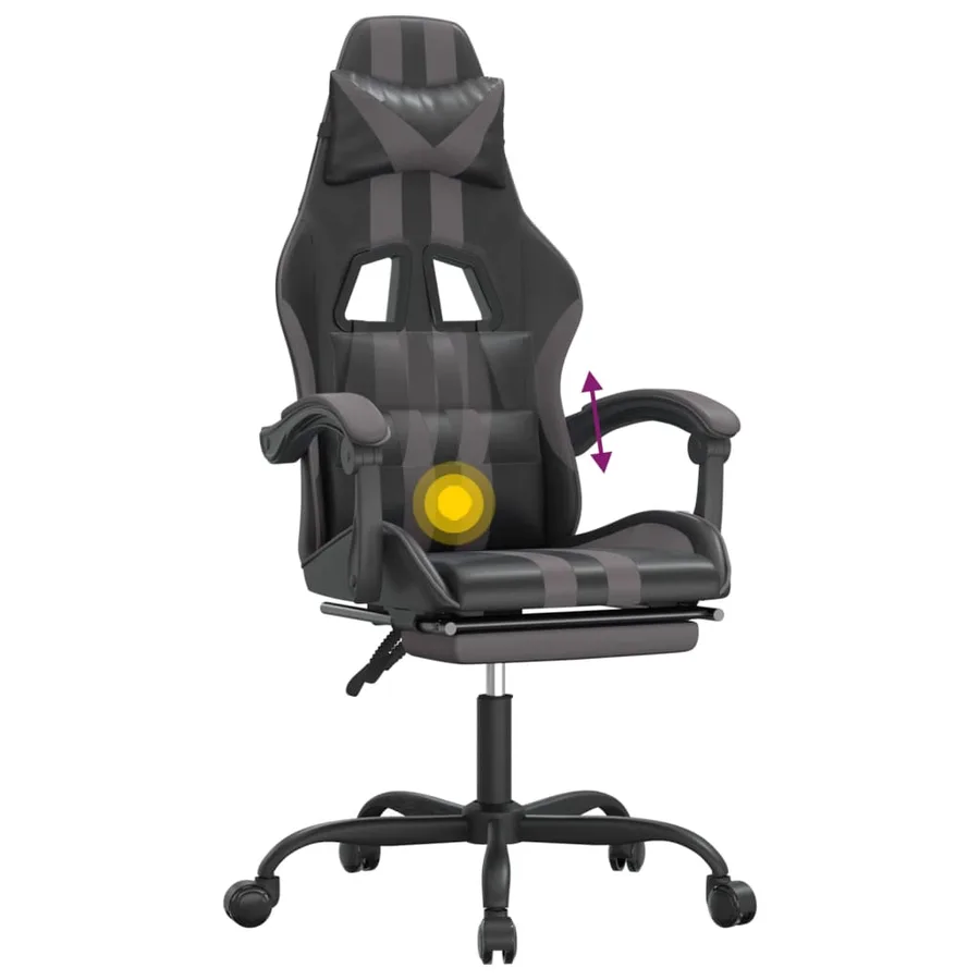 Chaise de jeu pivotante et repose-pied Noir et gris Similicuir - 12