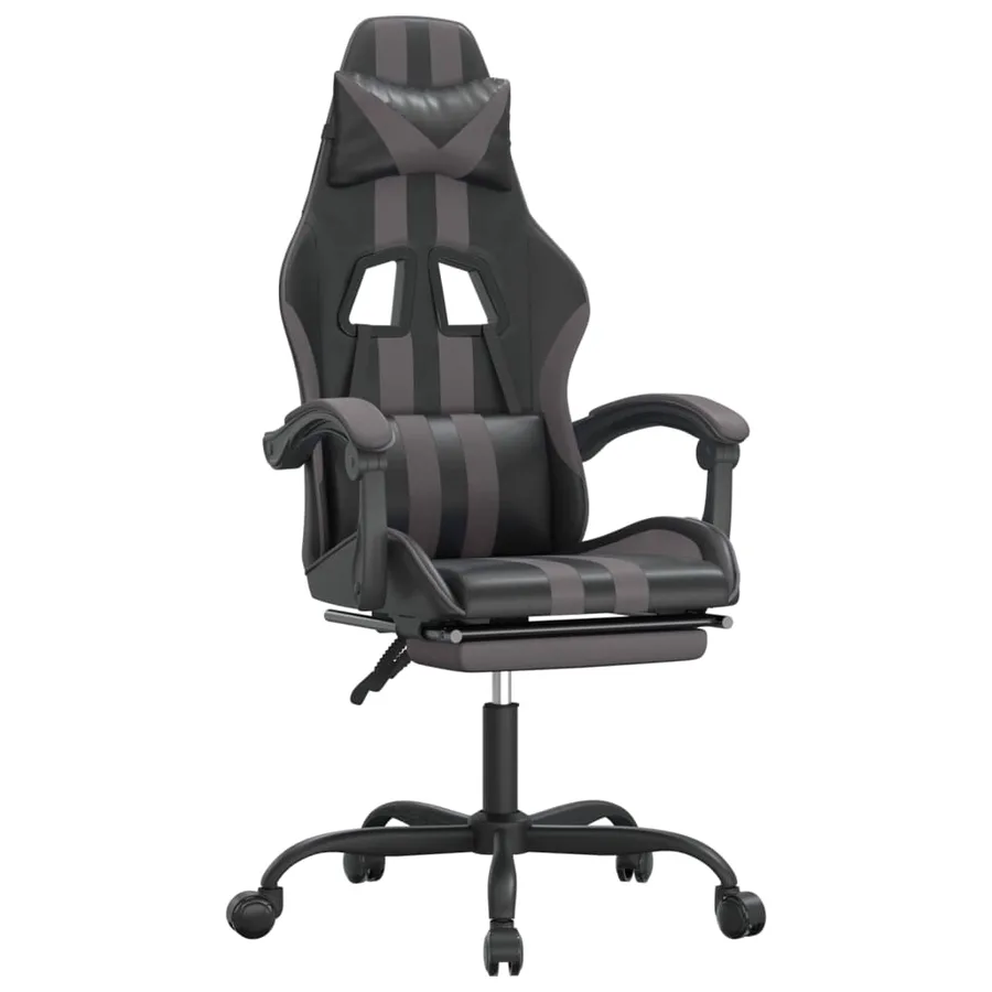 Chaise de jeu pivotante et repose-pied Noir et gris Similicuir - 2
