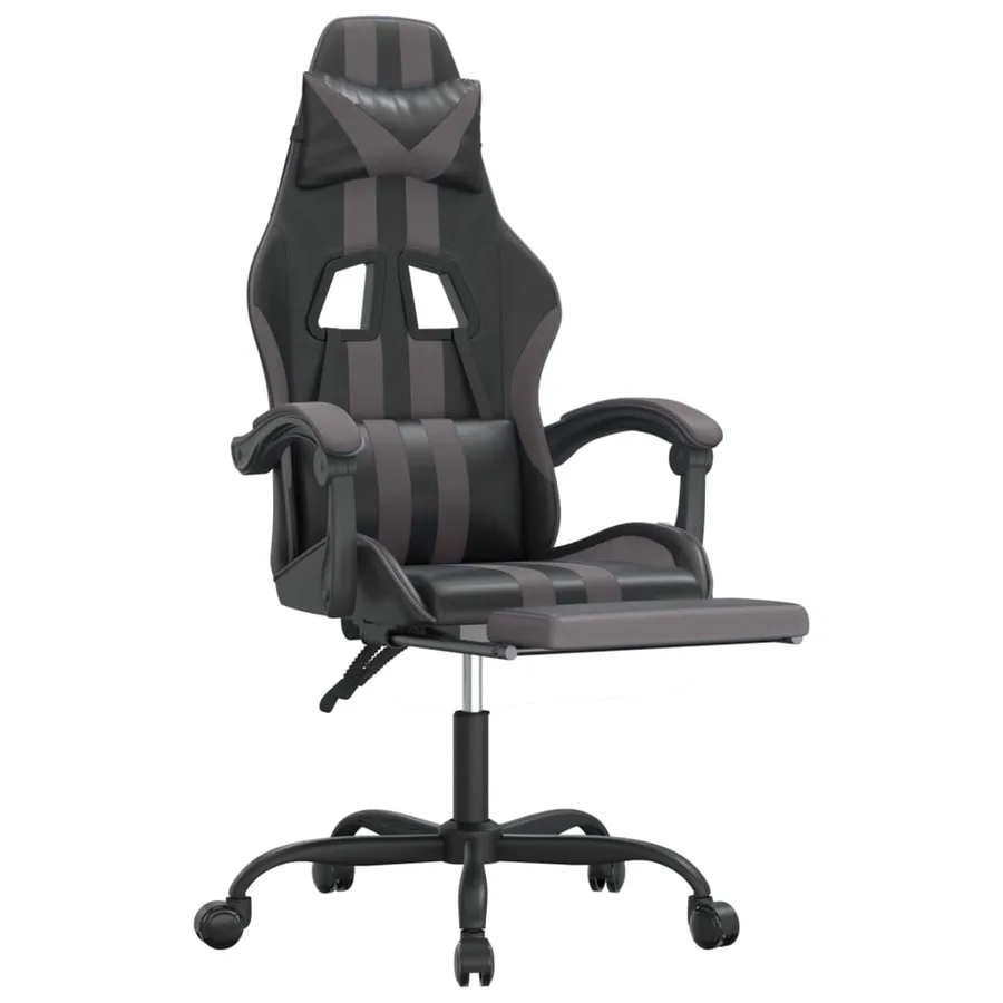 Chaise de jeu pivotante et repose-pied Noir et gris Similicuir - 6